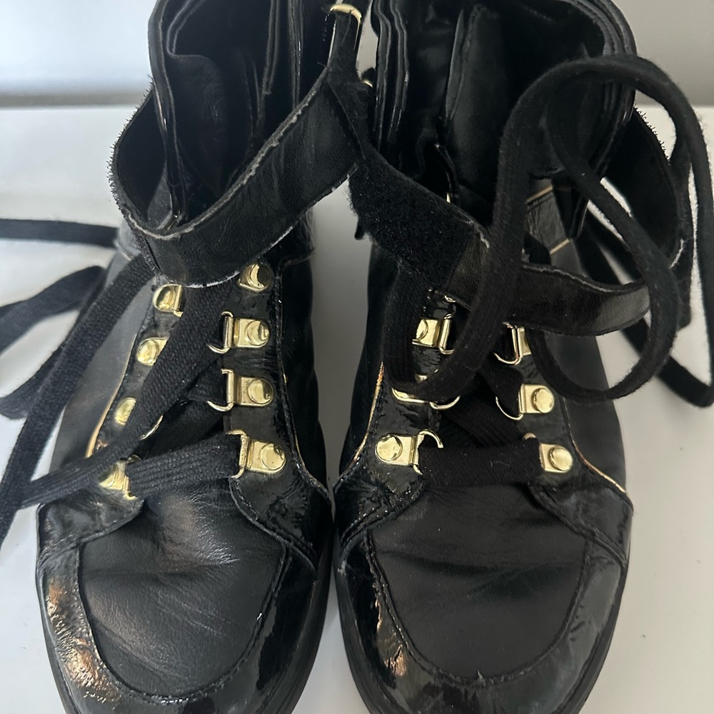 MICHAEL Michael Kors Black Lace-Up Boots with Gold Details